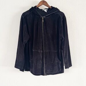 Black Velour Velvety Zip Up Cotton Couture Relaxed Soft Comfy Size Large